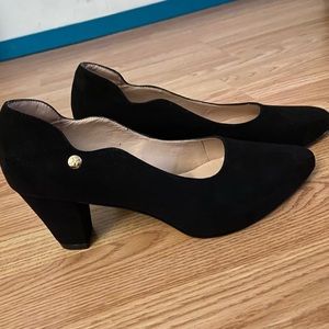 Black Faux Suede Chunky Heels